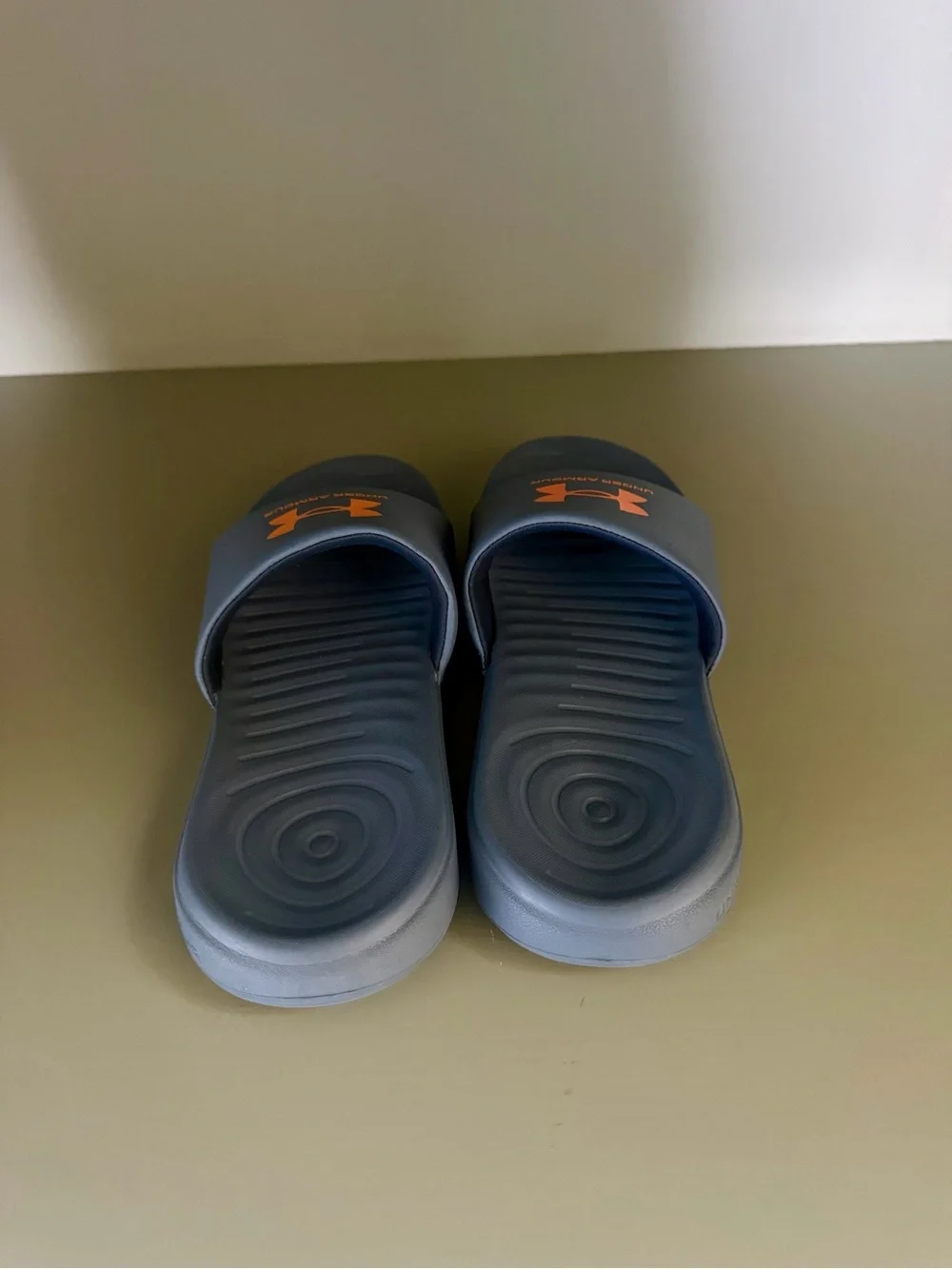 Under Armour Navy Slides with Orange Logo Accents